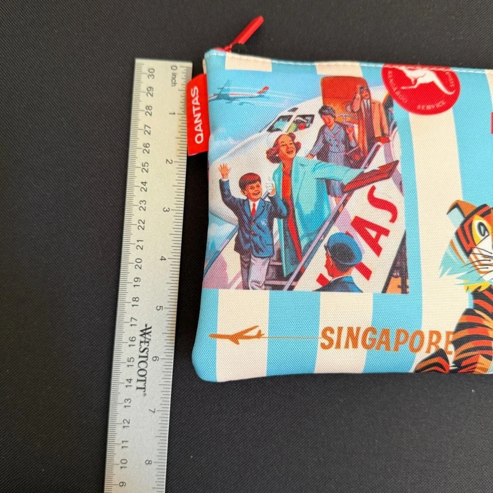 QANTAS Vintage Travel Graphic Amenity Pouch Unisex Blue Striped Small